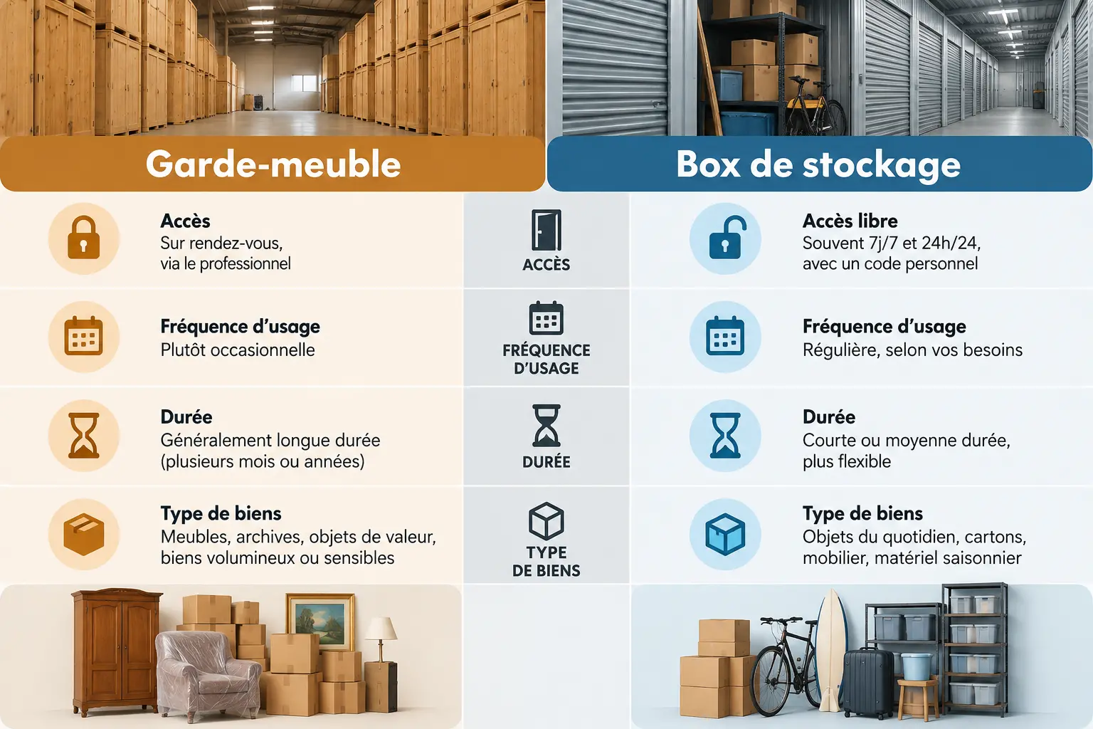 infographie comparatif garde meuble Vs box de stockage